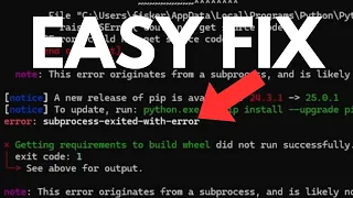 FIXED subprocess-exited-with-error Pip install problem 2026