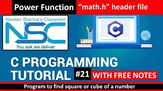HOW TO USE POWER FUNCTION C PROGRAMMING TUTORIAL FOR BEGINNERS IN HINDI - 21