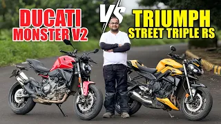 Ducati Monster V2 vs Triumph Street Triple RS - Middleweight Naked Dream Bike! @MotorBeam