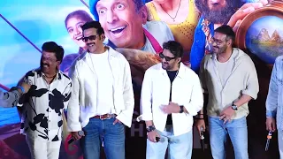 Dhamaal 4 :Full press conference : AJAY DEVGN,ARSHAD WARSI,JAAVED JAAFERI, enjoying at event .