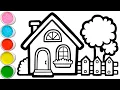 Tekenen, schilderen en kleuren van een boerderij voor kinderen | Leer eenvoudig schilderen #171