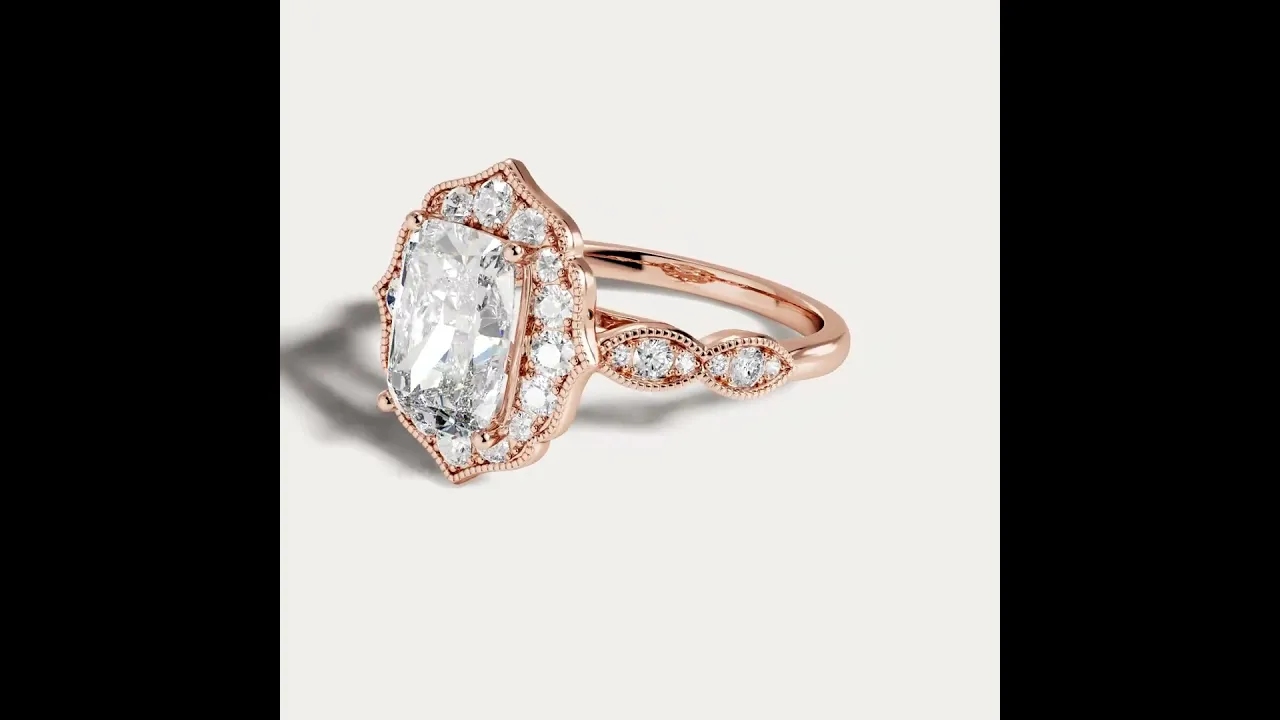 Lorelei丨Elongated Cushion Lab Diamond Vintage-Inspired Halo Engagement Ring