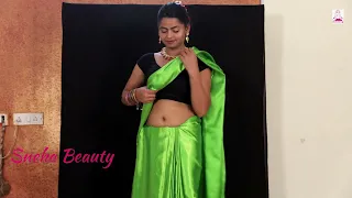 green satin saree with draping ideas black cotton blouse easy saree wearing style snehabeauty