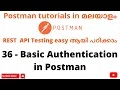 Basic Authentication in Postman API Testing Tutorials REST API Postman API Testing Malayalam