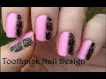 Black Pink Rose Nail Art Negative Space Toothpick Nails Easy DIY Manicure At Home