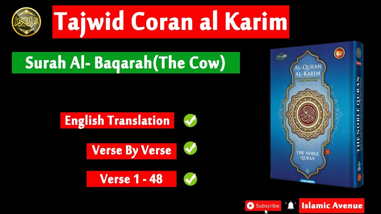 Surah Al- Baqarah  tajwid coran al karim verse by verse - Verse 1 – 49 English Translation HD