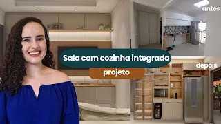 Antes x Depois: Sala com cozinha integrada sem quebra-quebra!