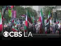 Demonstrators gather in downtown LA for large protest against Iranian regime