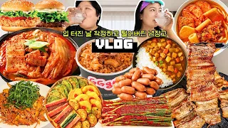 입 터진날 작정하고 털어버린 냉장고🐚 먹방 브이로그 | 당면김치찌개 돼지갈비 지지고 컵밥 실비김치 카레 롯데리아 햄버거 소라무침 모둠전 떡 소세지 떡갈비 Mukbang VLOG