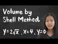 Volume by Shell Method y 2sqrtx x 4