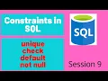 Constraints in SQL SQL constraints NOT NULL Unique Key Default Check in oracle database