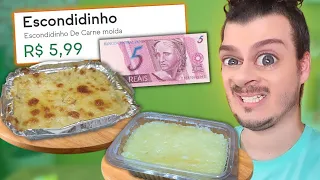 PROVAMOS AS COMIDAS MAIS BARATAS DO APLICATIVO: ESCONDIDINHO DE CARNE E FRANGO - Vale a pena?