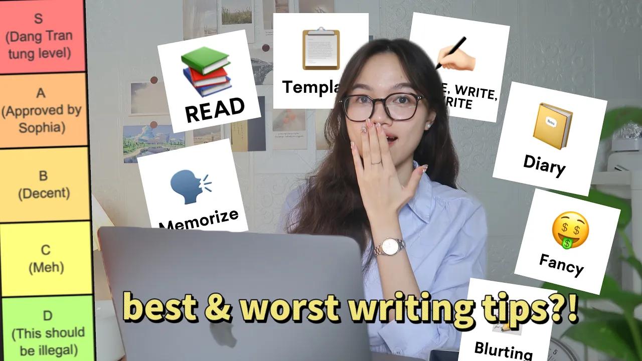 Outline Video Ranking 7 phương pháp luyện viết tiếng Anh của Khánh Vy, Datio, Vũ Hải Đăng,...