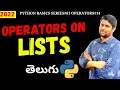 Python Operators on Lists In Telugu 2022 Python Lists In Telugu Python In Telugu