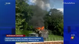Caminhão com recicláveis pega fogo após fiação baixa romper em Jaraguá do Sul
