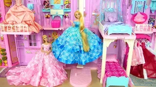 princess barbie rapunzel pink purple castle all day routine morning to night putri barbie castelo