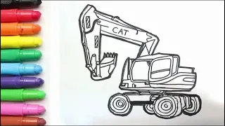 Menggambar dan Mewarnai Excavator untuk Anak TK, Paud dan SD