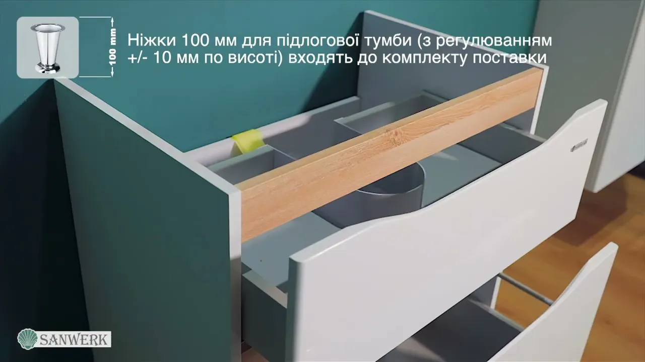 Відеоогляд місткої тумби для ванної Ліга 80 см у відтінку дерево мессина (desktop)