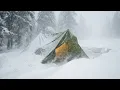 Snowy Mountain Camp: Cozy Winter Shelter, Fire \u0026 Cooking in a Silent Blizzard