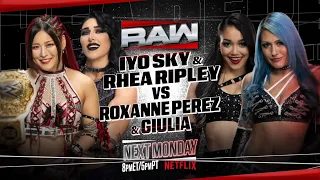 iyo sky u0026 rhea ripley vs roxanne perez u0026 giulia 1 2 raw may 12 2025