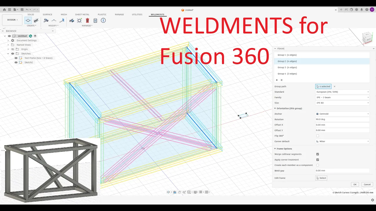 Frame generator and weldments add-in for Fusion 360