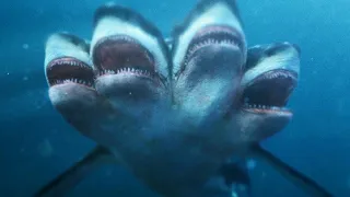 shark but with five heads people want to capture it for exhibition
