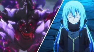rimuru se pone en modo batalla para pelear con yuuki mientras milim pelea con el drag n del caos 
