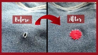 DIY How to Repair Small Hole in Jeans | Quick & Easy Embroidery Hole Repair Flower #embroiderydesign