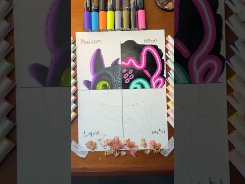 Dibujando a Chimuelo estilo NEÓN 🌈 #dibujos #drawing #art