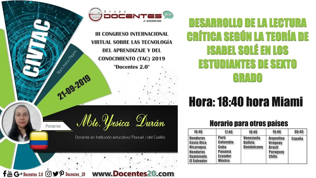 DESARROLLO DE LA LECTURA CRÍTICA SEGÚN LA TEORÍA DE ISABEL SOLÉ - III CIVTAC 2019 | DOCENTES 2.0