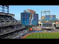 NYM v TEX 25 - the mighty Citi Field scoreboard shifts from Alumni Classic to City Connect