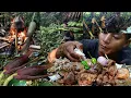 Lagu Collect and cooking wild vegetable || eating chicken gizzard and liver favourite part || jungle vlog