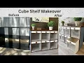 DIY Cube Shelf Makeover Cube Storage Bench with Wood Top Peel Stick Wallpaper
