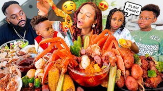 $500 2X SPICY MASSIVE SEAFOOD BOIL MUKBANG with FAMILY (Snow Crab & Oyster) QUEEN BEAST