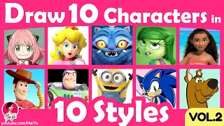 Draw 10 Characters in 10 Art Styles Swap Challenge | New Kawaii Drawing School Book by Mei Yu