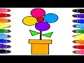 Coloring Pages for Kids How to draw Flowers and Vase Art Colours for kids