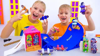 vlad and niki have fun with hot wheels skate fingerboards and playsets