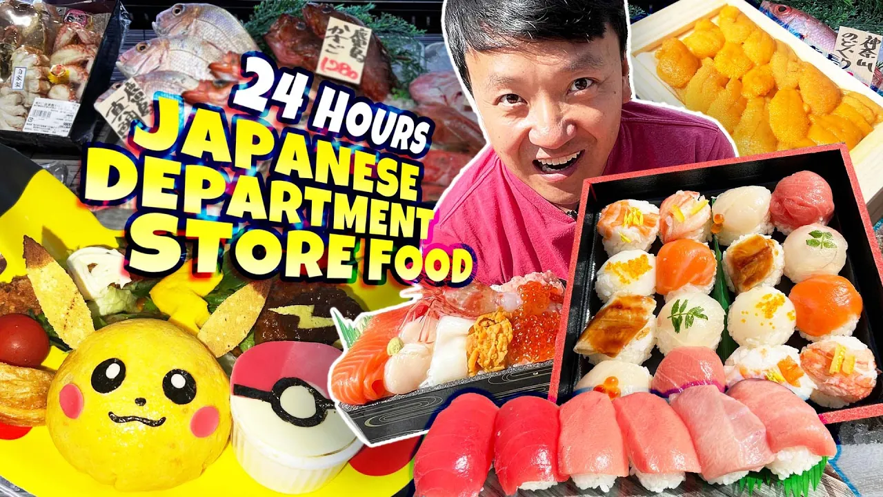 24 Hours Eating ONLY Japanese Department Store Food & Pokmon Caf