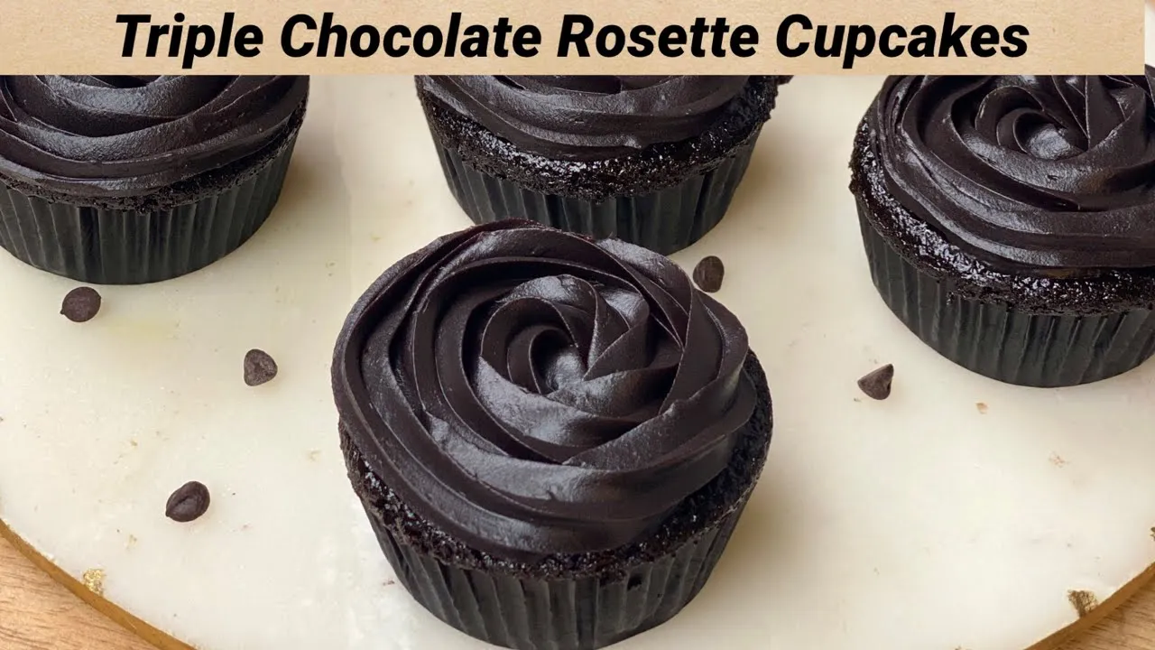 Triple Chocolate Rosette Cupcakes   Eggless Chocolate Cupcakes   Best Cupcakes   Flavourful Food
