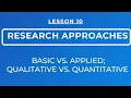 LESSON 10 - RESEARCH APPROACHES Basic Vs Applied Quantitative Vs Qualitative Research Approach