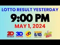 Download Lagu PCSO Lotto Result Yesterday 9PM Draw May 1, 2024 | 2D, 3D Swertres, 4D, 6/45, 6/55, PCSO#lotto