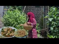 Cuaca cerah, masak daun beluntas orek telur dan peyek beluntas udang rebon, masakan desa 