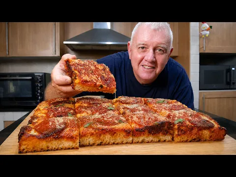 Detroit Style Pizza with Crispy Cheese Edges