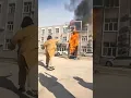 Download Lagu Instant fire extinguishing: a bottle with a special liquid breaks and the fire quickly goes out