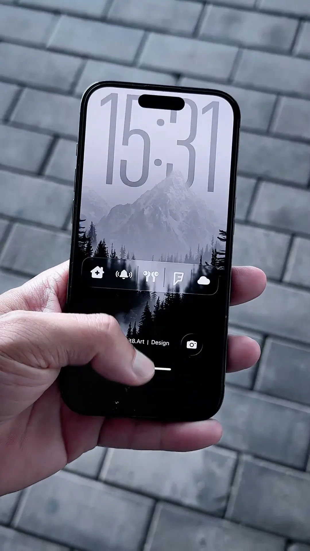 Monochrome Mountain iPhone Setup with Black and White Widgets