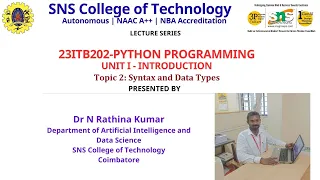 Syntax and Data Types PYTHON PROGRAMMING SNS Institutions