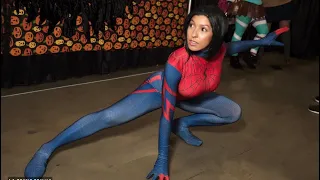 Into The Spider-Verse Spider-Man With Utahime Cosplay As Silk at LA Comic Con