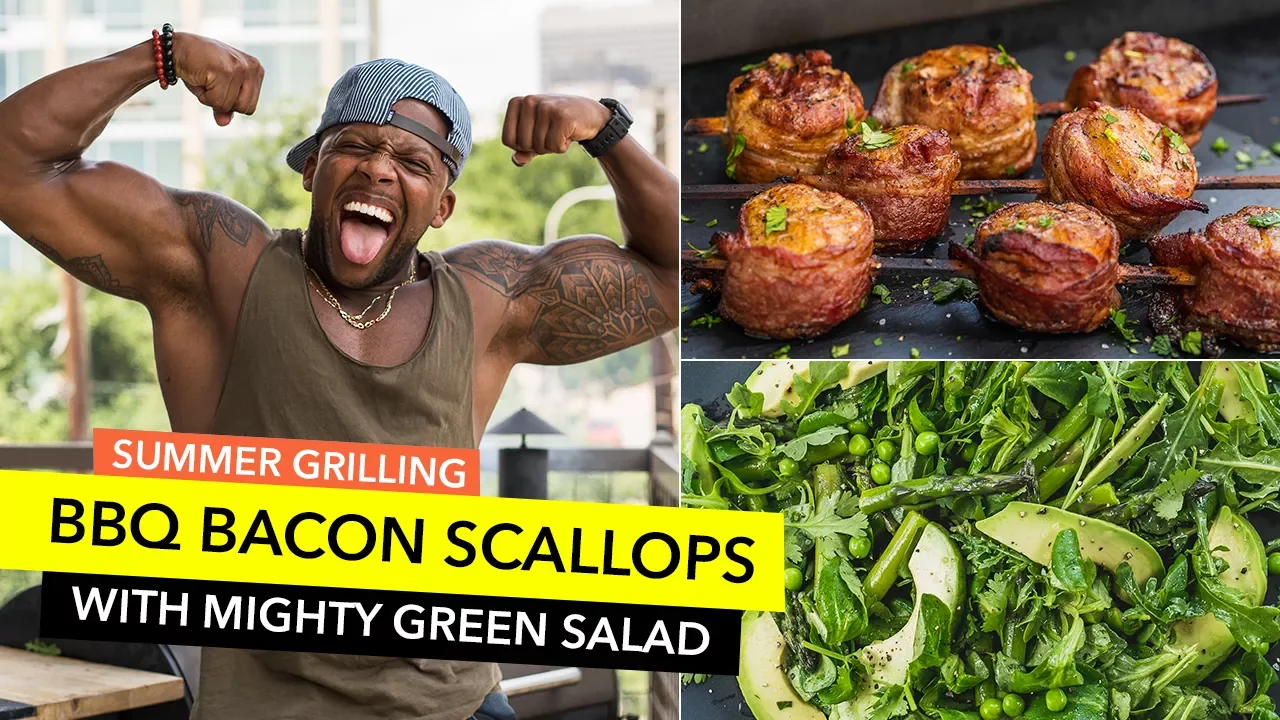 Summer Grilling Recipes: BBQ Scallops with Green Salad / Vieiras con Tocino y Ensalada Verde