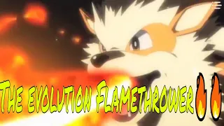 The evolution Flamethrower of in the Pokemon anime