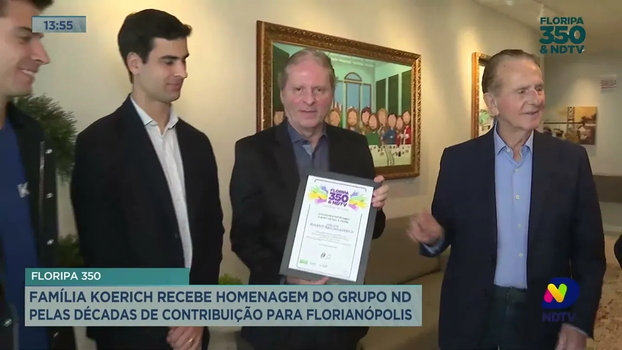 Floripa 350 e NDTV: família Koerich recebe homenagem do Grupo ND por contribuição para Florianópolis